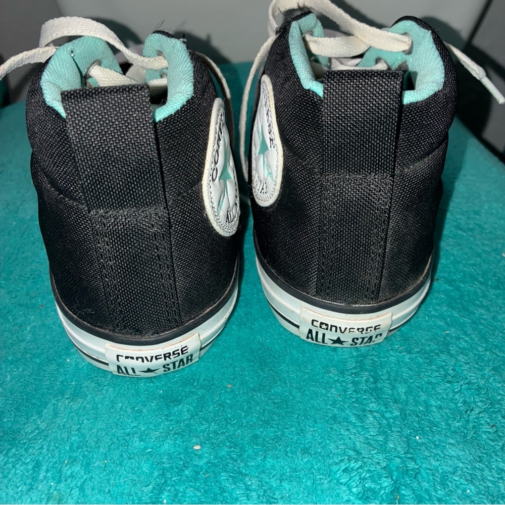 Converse Size:6 Junior Black, White and Turquoise Accent Sneakers - Picture 5 of 11